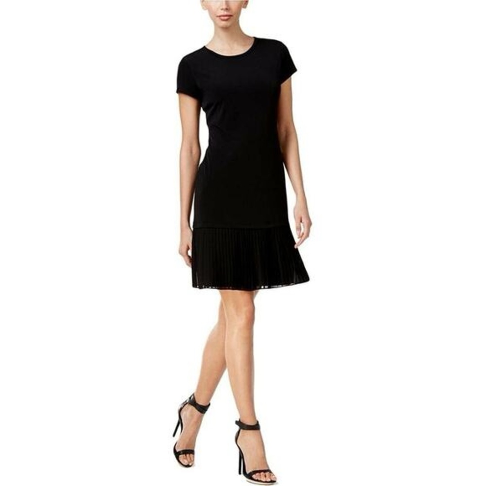 Calvin Klein Elegant Black form fitted jersey with Pleated Hem Dress